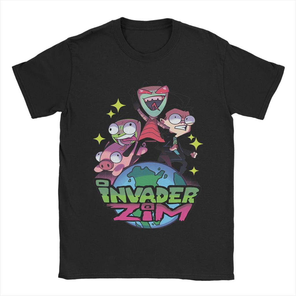 Funny Invaders Zims GIR T Shirt Men's Cotton Short Sleeve Crewneck Summer Clothes