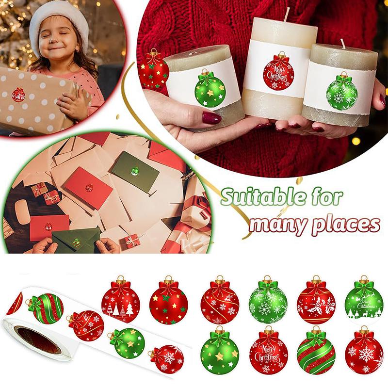 500pcs/Roll Merry Christmas Stickers Envelope Label Stickers Party Self-adhesive Stickers Gift Bag
