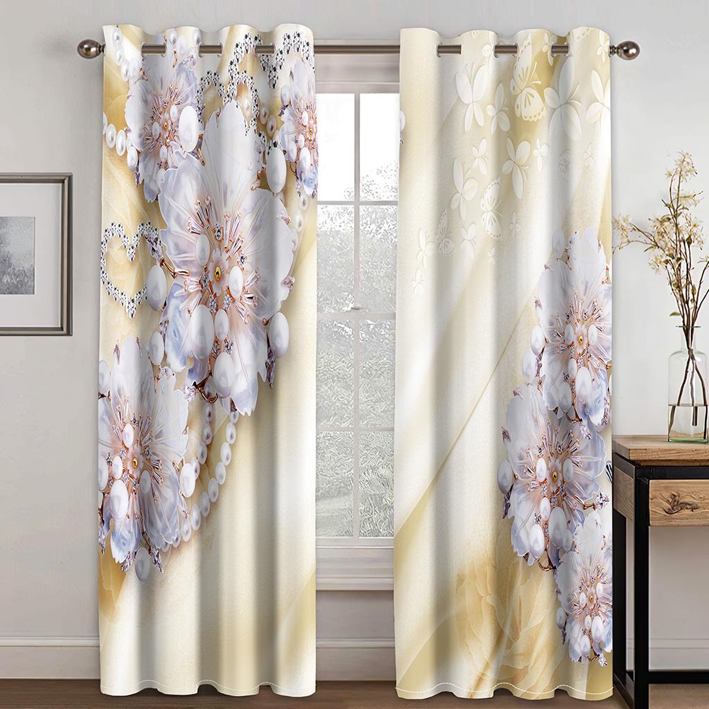 Luxury Diamond Flowers Sunshade Thin Window Curtains For Living Room Bedroom Bathroom Kicthen Door Home Decor On Sale 2Pieces