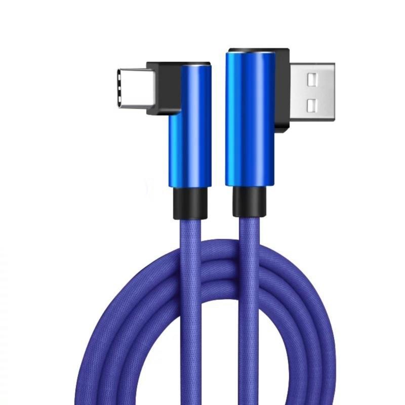Type C Data Cable With Double Bend Ends And Fabric Weave Durability 90 Degree Elbow For Phones Electronics