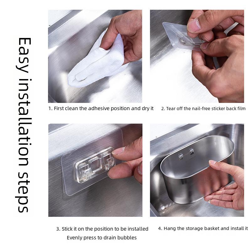 New 304 Stainless Steel Multi-Function Sink Drain Basket with Filter & Hanging Rack