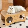 Cat Scratcher House Double Layers Corrugated Paper Scratch Cardboard Lounge Bed 2-in-1 Indoor Cats Scratching Board House with Interactive Ball