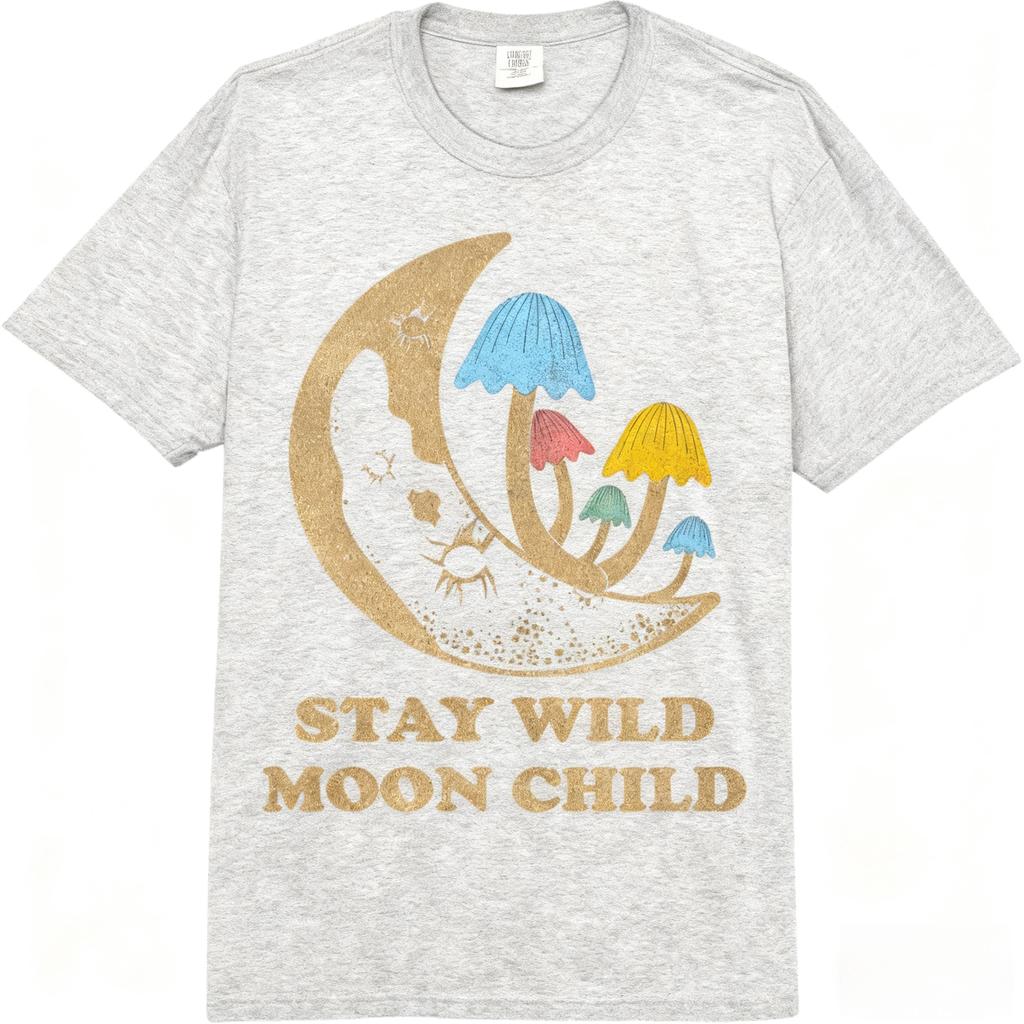 Stay Wild Moon Child Trendy Fashion Mushroom Fans Womens Comfort Colors Y2k Adult Heavyweight 100 Cotton Fashion Loose TShirt