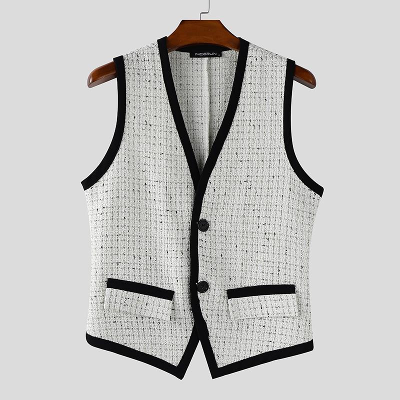 

INCERUN Мужской жилет с V-образным вырезом без рукавов, повседневный, текстурный, с нерегулярной строчкой 5XL белый