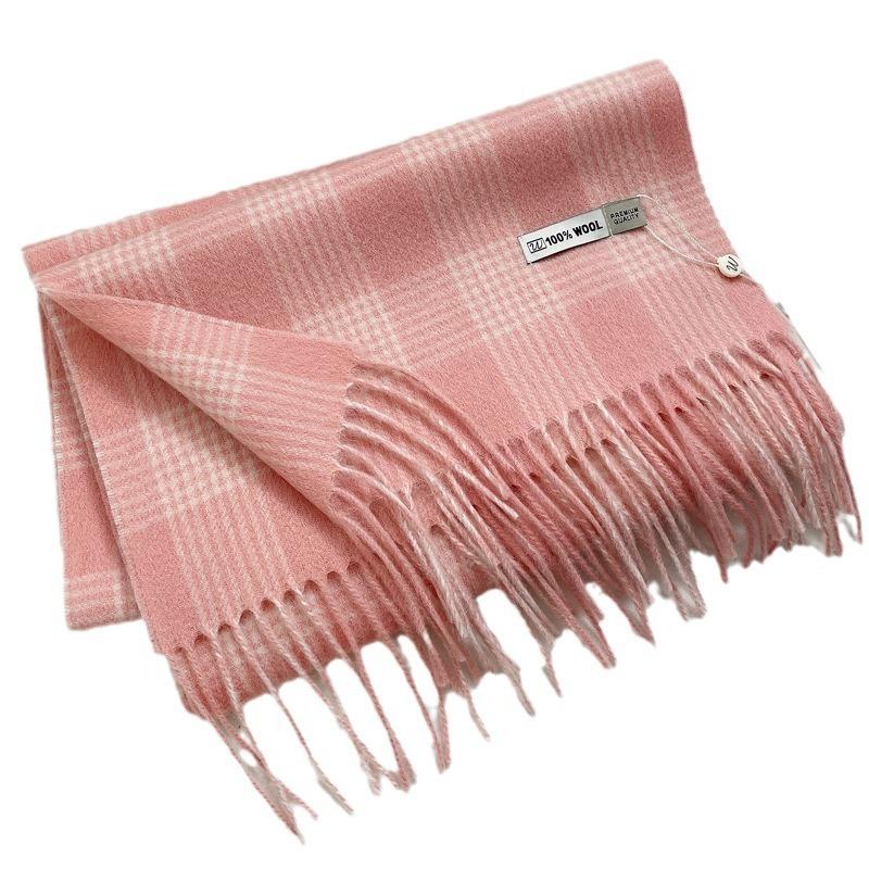 100 wool scarves women's winter cream sweet wind plaid scarves thickened warm fringed scarves