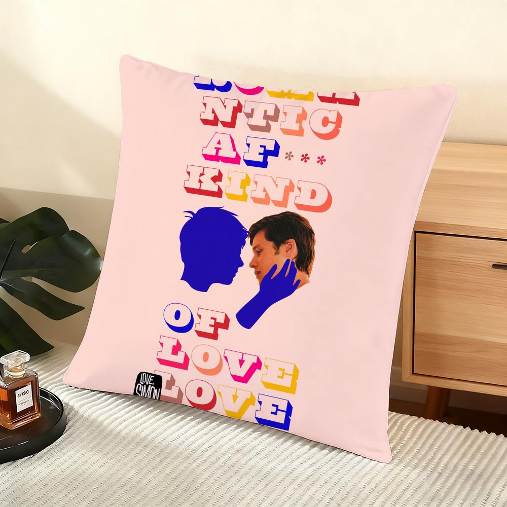 Love Simon Gay Movie Cushion Cover Silky Short Plush Home Sofa Cushion Cover - Invisible Zipper Home Decoration