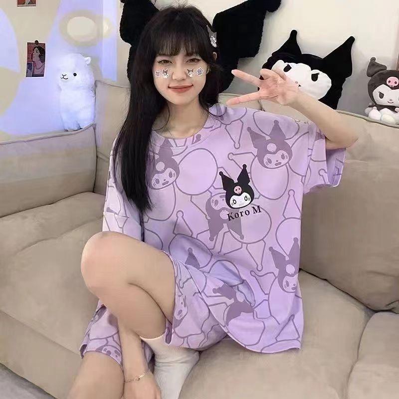 Women's Summer Cartoon Pajama Set - Cute Short Sleeve and Shorts, Plus Size, Lightweight Home or Outdoor Wear