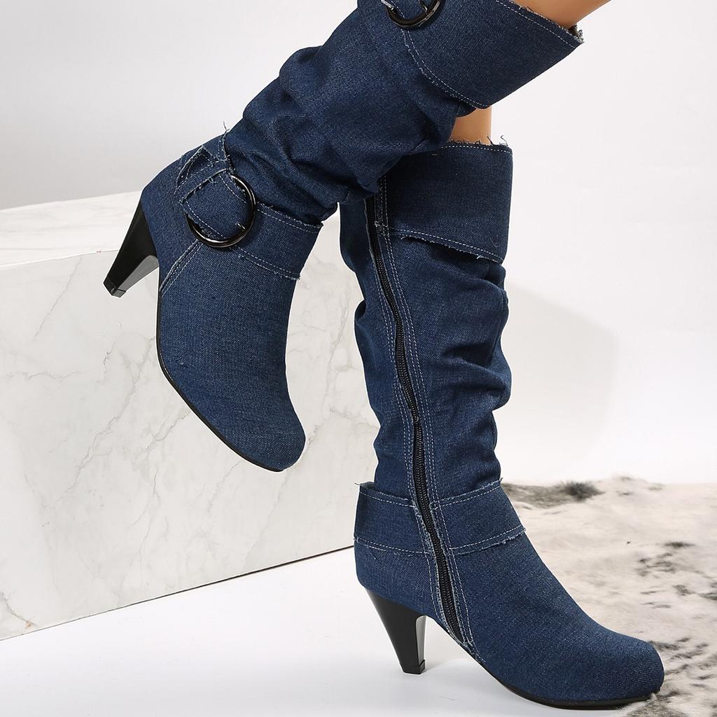 New Style  Women's Plush Shoes Boots for Women Casual Lace Up Boots Mid Heels Vintage Thick Thigh High Boots Zapatos Mujer