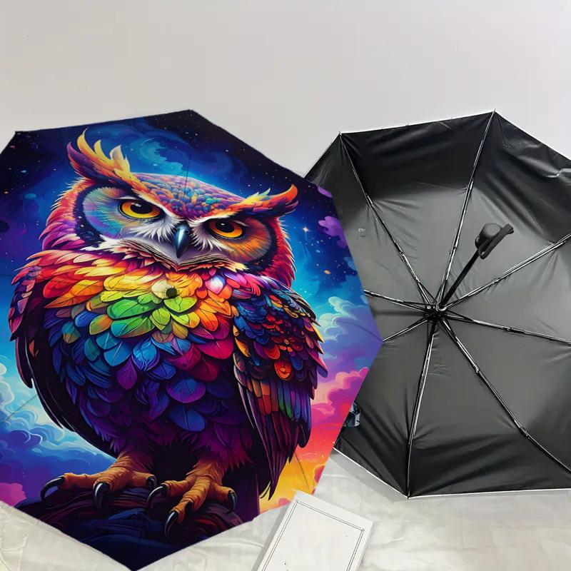 1PC Colorful Owl Fantasy Umbrella-8-Rib Reinforced, Automatic Open, Lightweight & Durable, Cute Fashion Accessory for Outdoor-W113