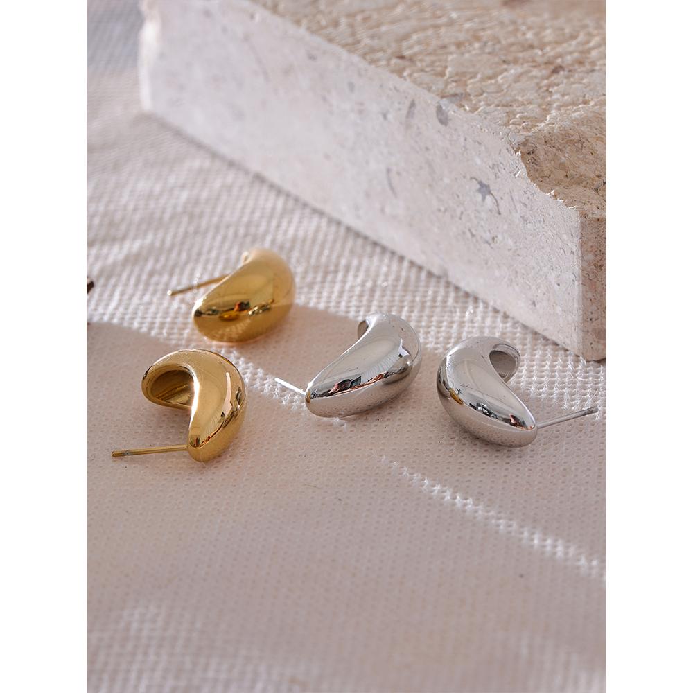 Yhpup Smooth Stainless Steel Metal Geometric Fashion Daily Earrings Texture Charm Gold Platinum Color Plated Jewelry Waterproof