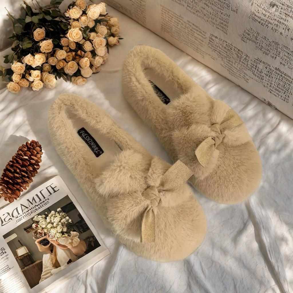 Doudou shoes women's winter velvet cotton shoes new bow fluffy shoes velvet cotton shoes women