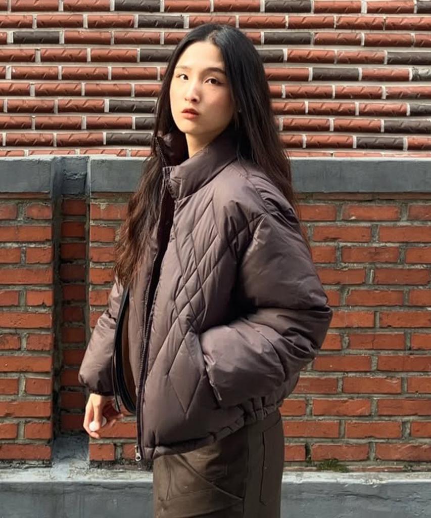 SECONDMONO W. Argyle Check Quilted Crop Padded Jumper [Brown]_Sewjp001Brown