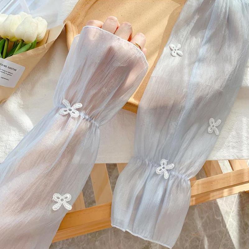 Women Bow Ice Silk Sun Protection Sleeves Outdoor Loose Lace Arm Sleeves Accessories