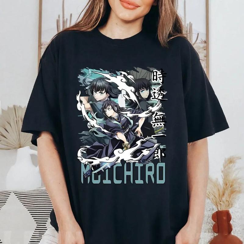 

Demon Slayer: Kimetsu No Yaiba Tokito Muichiro Anime Pattern Black Loose T-Shirt 2026 Summer Men s Fashion 100