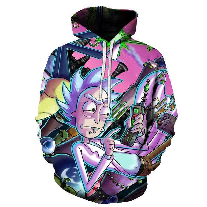 Bluza z kapturem Rick And Morty z cyfrowym nadrukiem 3D dla mężczyzn, codzienna odzież sportowa w kolorach zielonym, szarym, czarnym, białym