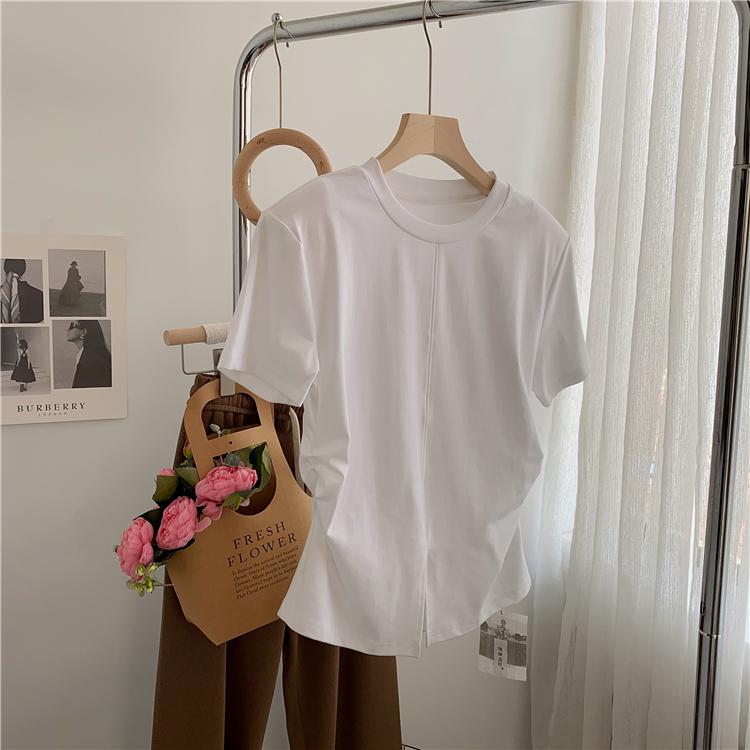 

Женская футболка Pure Desire с нерегулярным разрезом - Облегающая талию, Круглый вырез, Короткие рукава, Свободный летний стиль, Сексуальный дизайн, Высокое качество Medium белый