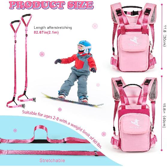 Children’s Ski Harness Trainer Snowboard Anti-fall Traction Belt Beginner Ski Auxiliary Bag with Safety Belt Kid’s Ski Backpack with Speed