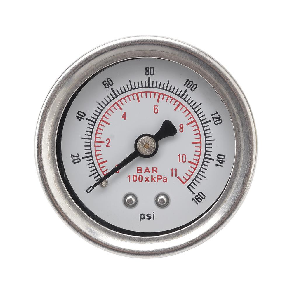 Universal 1/8 NPT Fuel Pressure Gauge Liquid Filled Polished Case 0-160 psi and adaptor kit For fuel injection systems