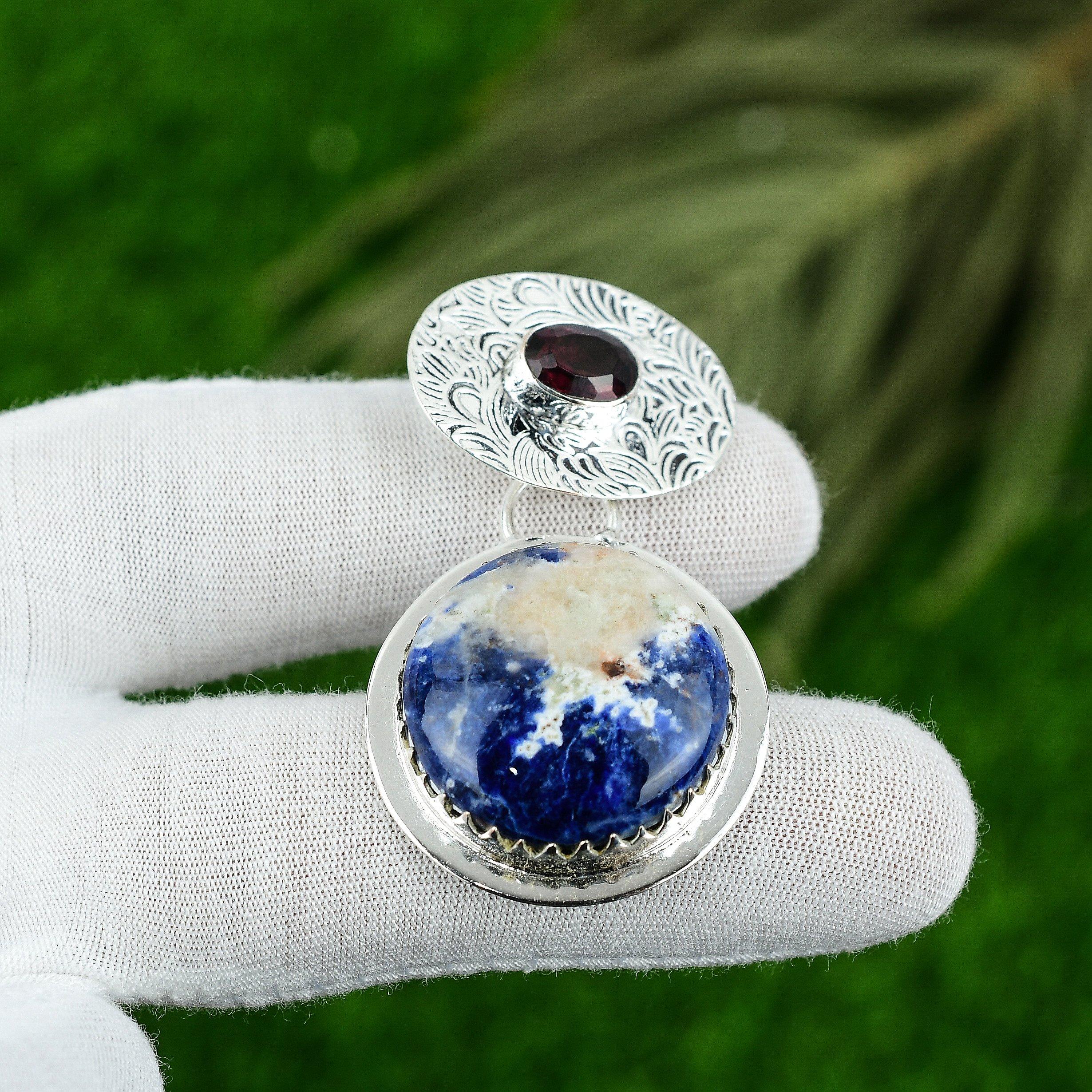 Натуральный содалит драгоценный камень индийские украшения 925 стерлинговое серебро кулон для женщин