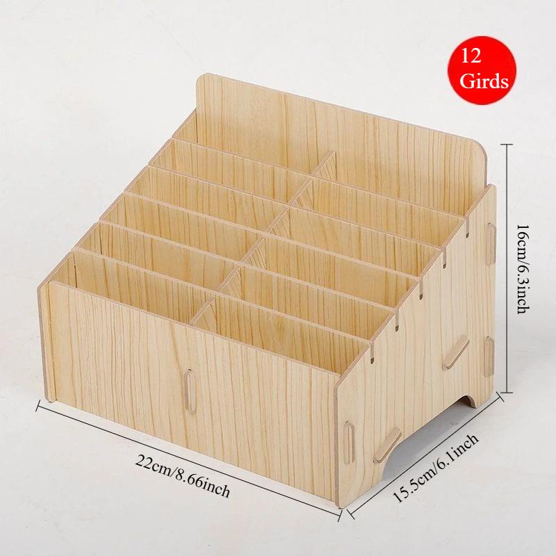 12/24-Grid Mobile Phone Storage Box Wood Multifunctional Holder Desktop Organizer for Office Classroom Phone Management