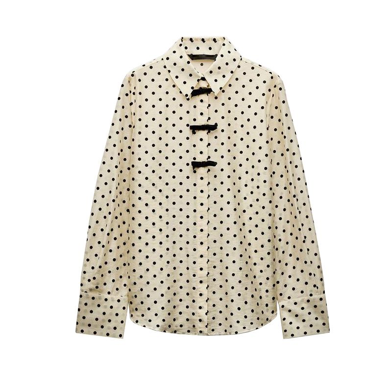 

Spring New Dot Bowknot Decoration Long sleeve Lapel Shirts 2136493 2136623 2136575 Black L