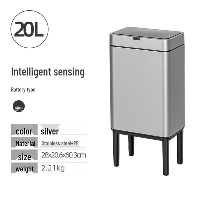 Large Capacity High-Legged Smart Sensor Trash Can with Lid for Kitchen, Bathroom, and Office