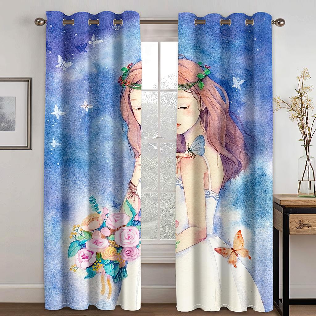 

Spring Maid Gorgeous Flowers Fairy Girl Beautiful Window Curtain Sets in Children Bedrooms Living Interior Room Hall Area Treatments Kitchen Decor W50 X H130(CM)X2&Hook