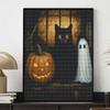Halloween 5D DIY Diamond Art Painting Kit Black Cat Pumpkin Wall Decor Handmade Gift for Home Crafting Projects Room Wall Decoration
