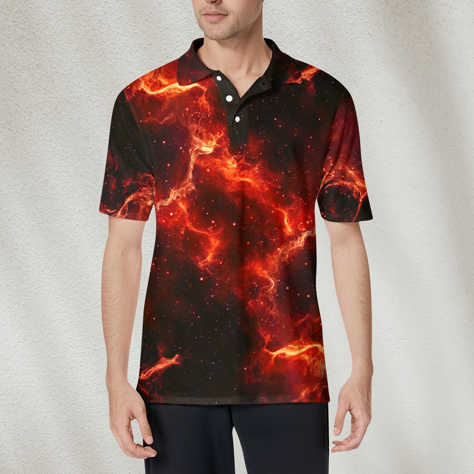 

Мужская модная рубашка с коротким рукавом из мягкого хлопкового воротника с принтом L красный