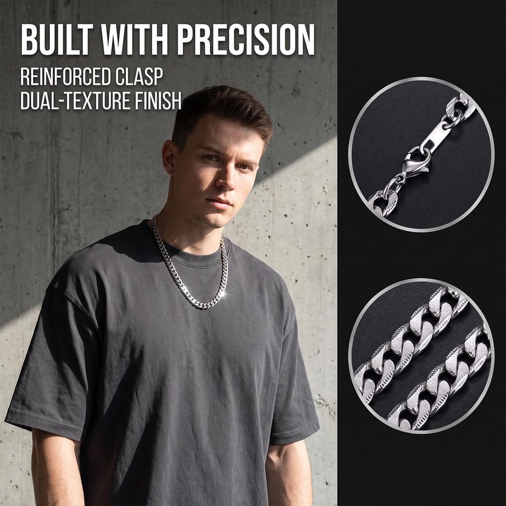 Necklace for Men Stainless Steel Statement Cuban Chain Necklace Gold/Silver/Black Plated 7mm Chain Hip Hop Halloween Jewelry Gifts 18/20/22/24/26/28