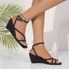 Sexy Schwarze Riemchensandalen mit Zehensteg für Damen, Sandalen mit Keilabsatz und eckiger Zehenpartie, Sommer 2025, lässige Party-Kleidschuhe, voller Code