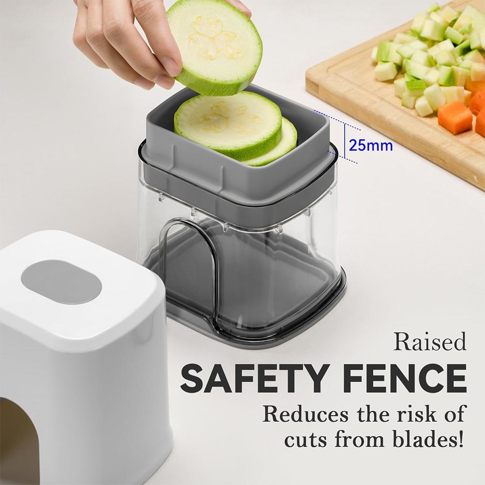 LMETJMA French Fry Cutter Potato Slicer with Container Manual Vegetable Chopper with 3 Blades Kitchen Apple Slicer Onion Dicer