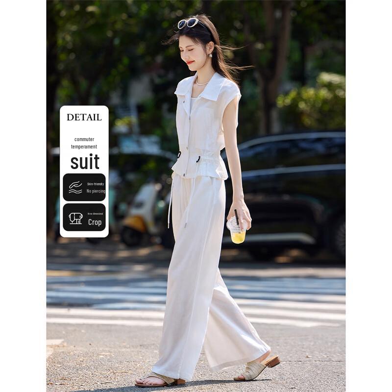Women s Old Money Style Linen Blend Sleeveless Shirt & Pants Set L