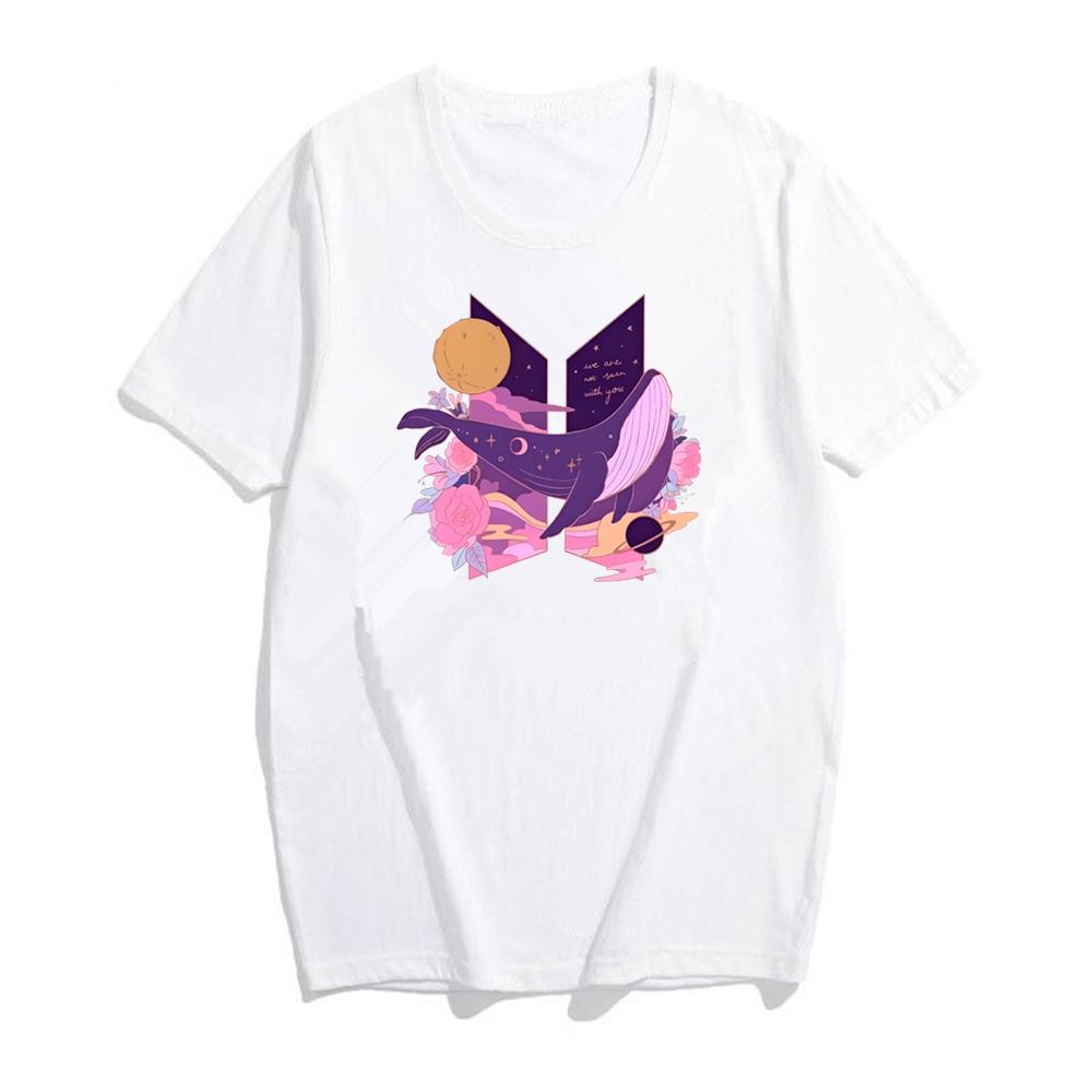 

We re Not Seven With You Shirt Korean Group Whale Logo T-shirt Whalien 52 Shirt Kpop Fan Tee Women s Summer Korean Pop Music Tee M