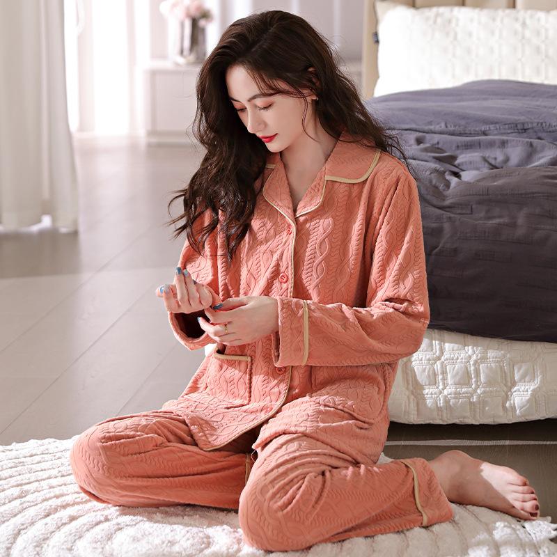 Pajamas Women'S Coral Fleece Thickened Fleece Women'S Winter Island Fleece Autumn And Winter Flannel Winter Loungewear