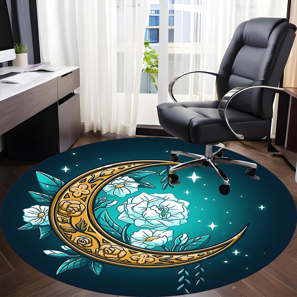 1pc Moon Flowers Office Round Area Rug, Mat Suitable ForOffice, Under Office Chairs Bedroom Living Room Home Decor, Room Deco