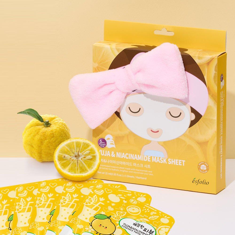 ESFOFIO Yuzu & Niacinamide Mask Pack 5 Sheets + Hairband Set