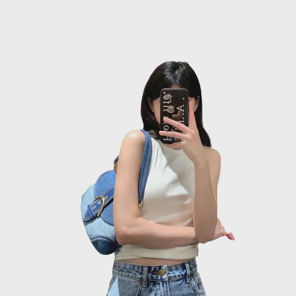 2024 Spring/Summer Women's Retro Blue Denim Shoulder Bag