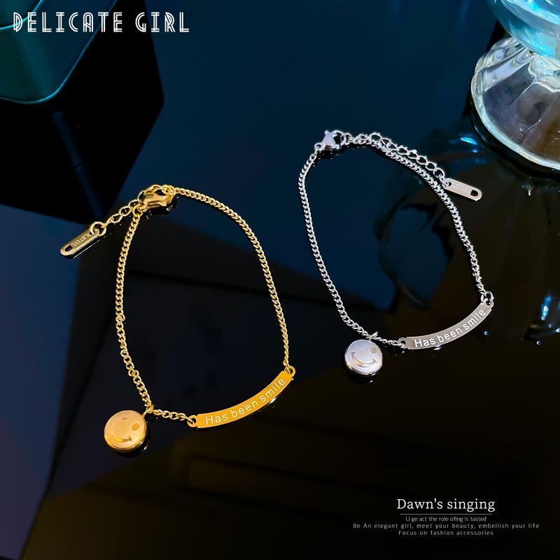 Smiley Face Letter Round Bead Temperament Lucky Minimalist Chain Bracelet Female Retro Girlfriend