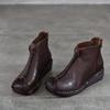 Johnature Versatile Genuine Leather Women's Wedges Shoes Retro Cowhide Soft Soled Short Boots