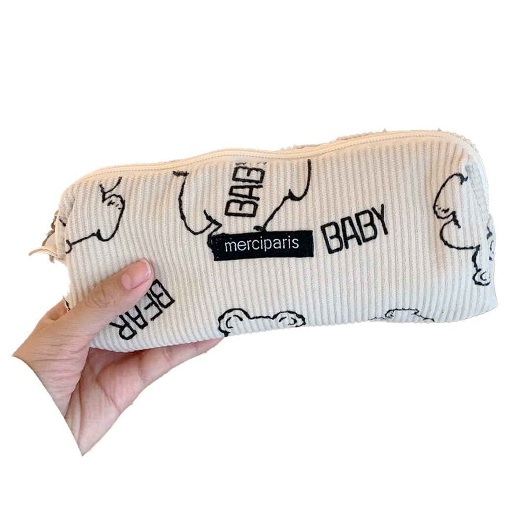 

TOMMYFIELD Korean Corduroy Bear Pencil Large for Middle and High School Students Stationery, Case, Capacity, (White) [Used] белый