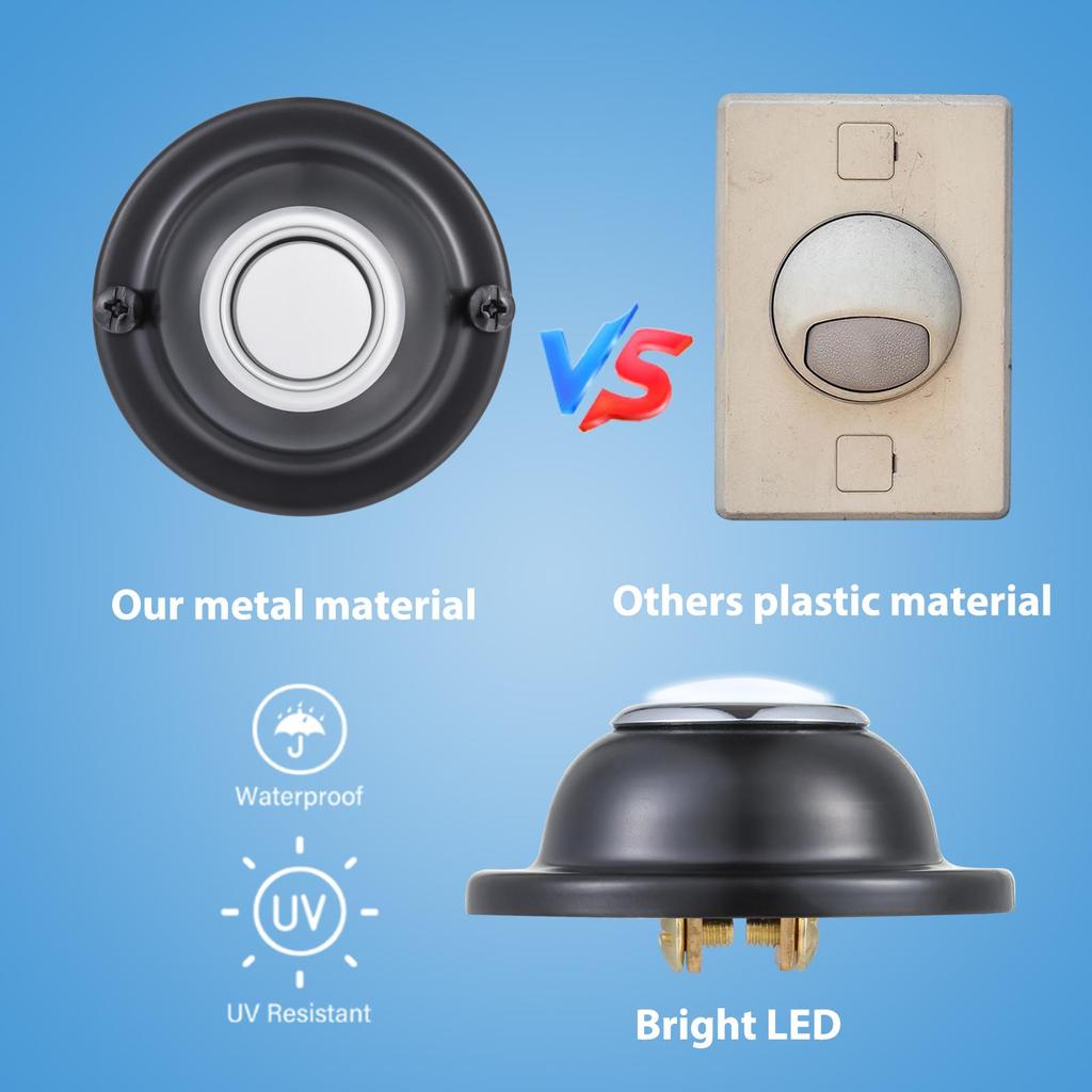 Black Lighted Doorbell Push Button White Light Home Wall Mounted Buttons  Garage Front Doors