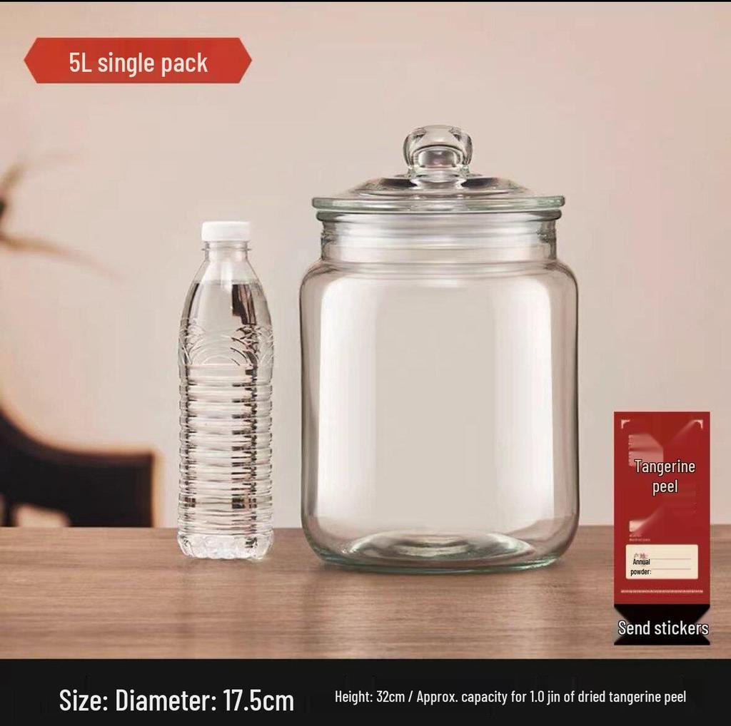 Transparent Glass Storage Jar with Lid for Food-Grade Dried Tangerine Peel and Spices