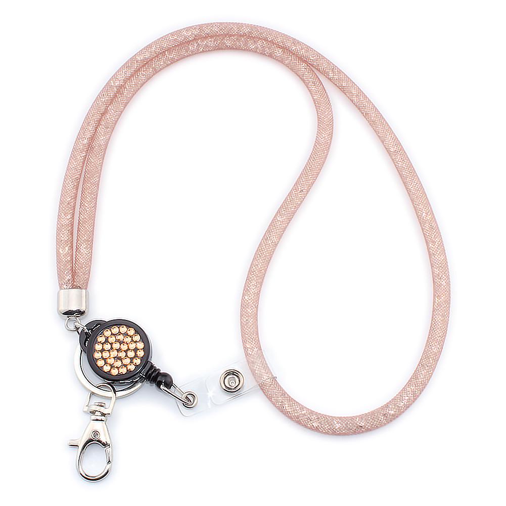 Fishnet Rhinestone Retractable ID Badge Necklace with Easy-Pull Buckle