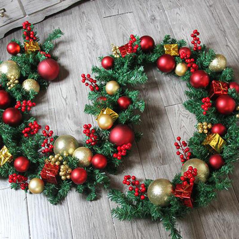 2.8m Encrypted Rattan Christmas Garland with Lights for Shopping Mall Escalator Decoration