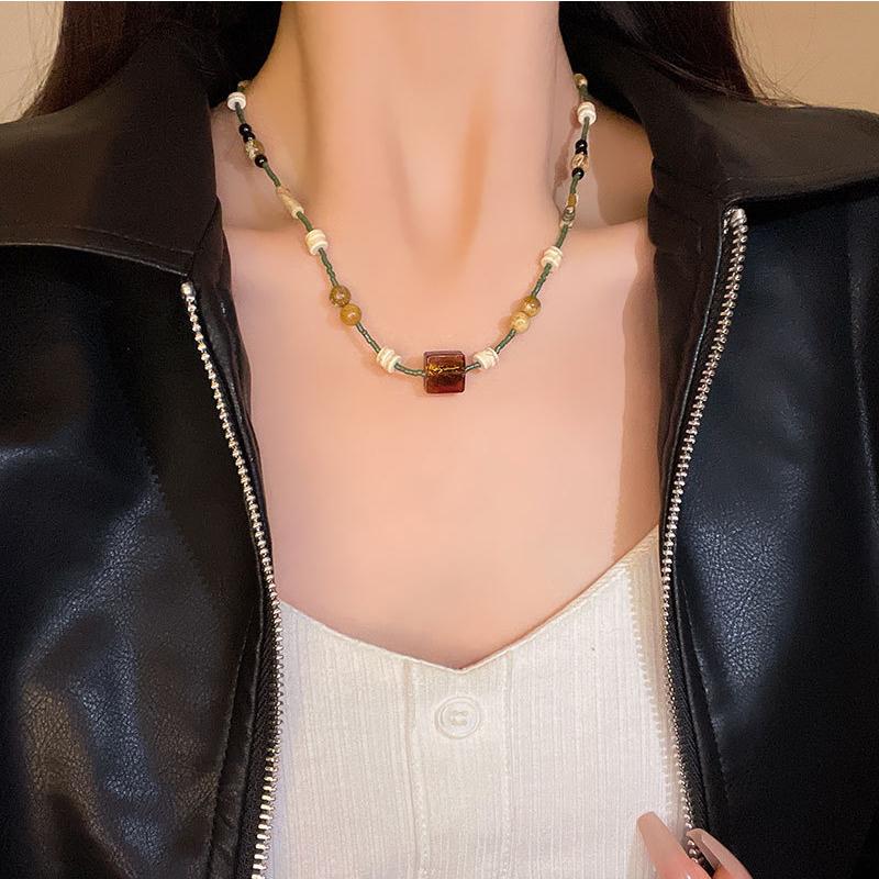 

BLINGBAY женское ожерелье с подвеской, коричневое квадратное ожерелье из бисера, женское китайское ретро-искусство, цепочка для свитера, майярские аксессуары, ювелирные изделия, подарки