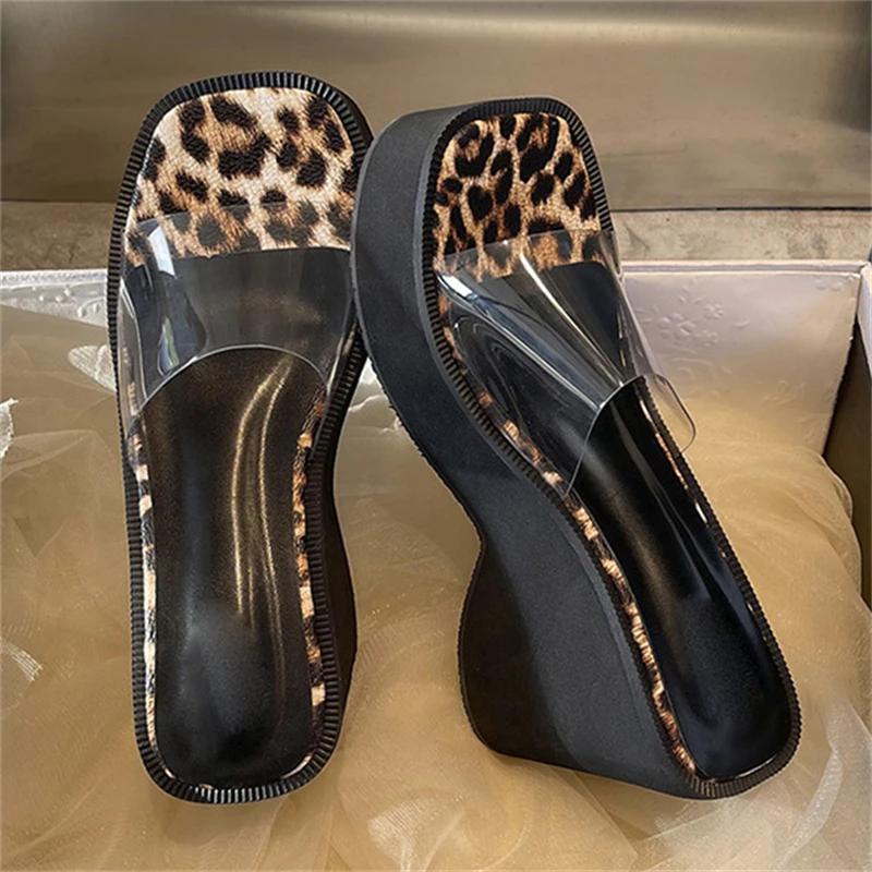 Fashion Eilyken 2025 New Street Style Summer Fashion Platform Wedges Heels Women Slippers PVC Transparent Leopard Print Sandals Shoes