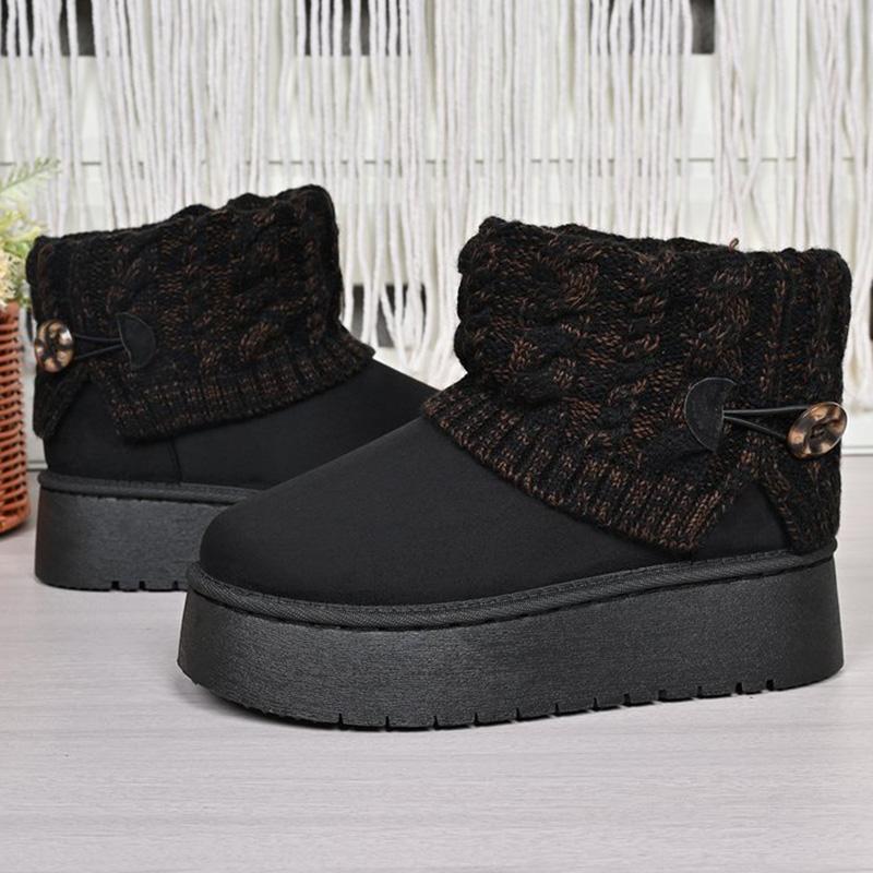 Fashion Plush Size Thick Bottom Snow Boots Women Faux Suede Knitted Snow Boots Woman Winter Comfortable Short Plush Warm Botas Female