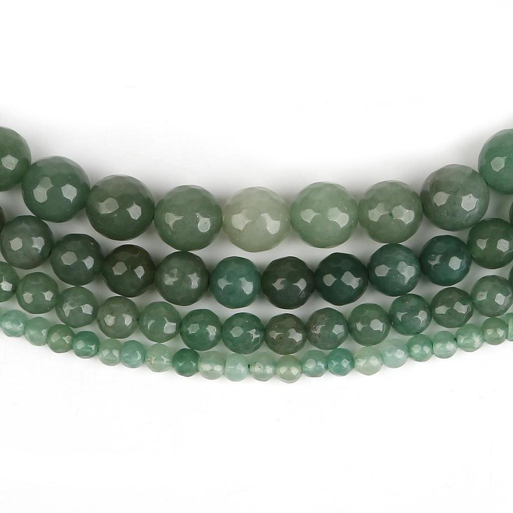 Green Aventurine Faceted Beads, 4-12mm Round Loose Beads 15” Strand for Jewelry Making