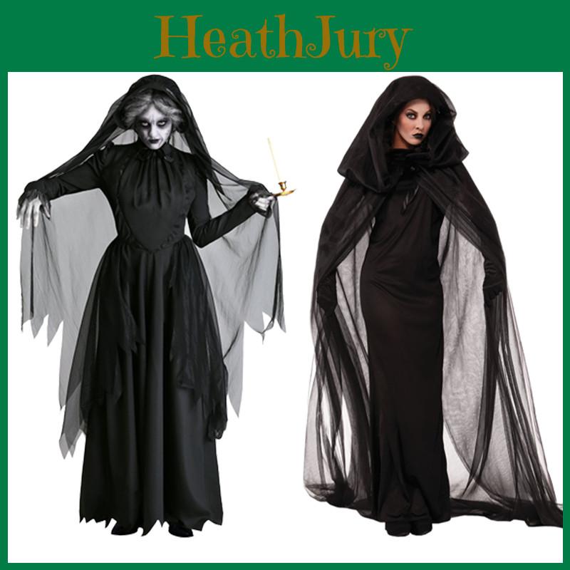 Halloween Kostüm für Damen Zombie Hexe Vampir Geist Braut Outfit Elastischer Stoff S-xxl